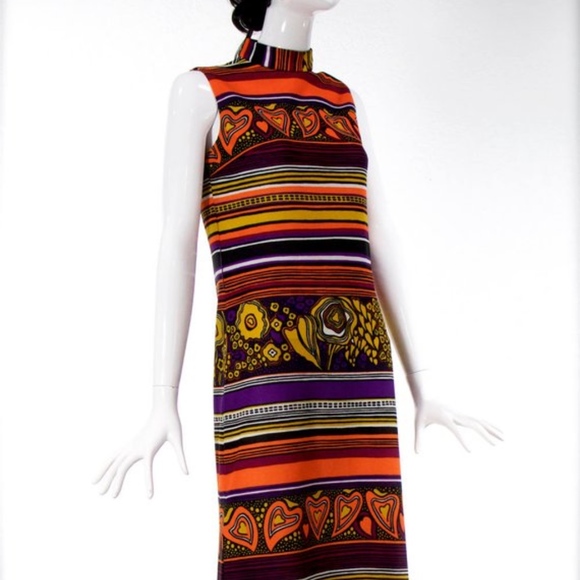 1960's 1970's ILGWU Union Long Colorful Dress - Picture 1 of 3